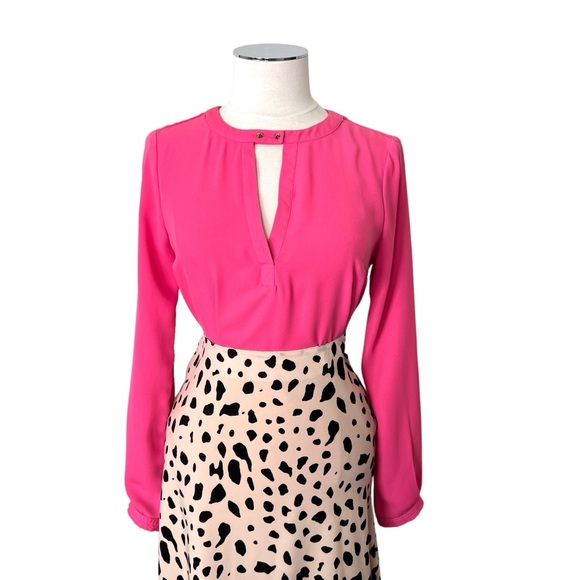 FOREVER 21 Love 21 Long Sleeve Blouse Pink Gold Punk Spikes Sz S - Picture 11 of 11